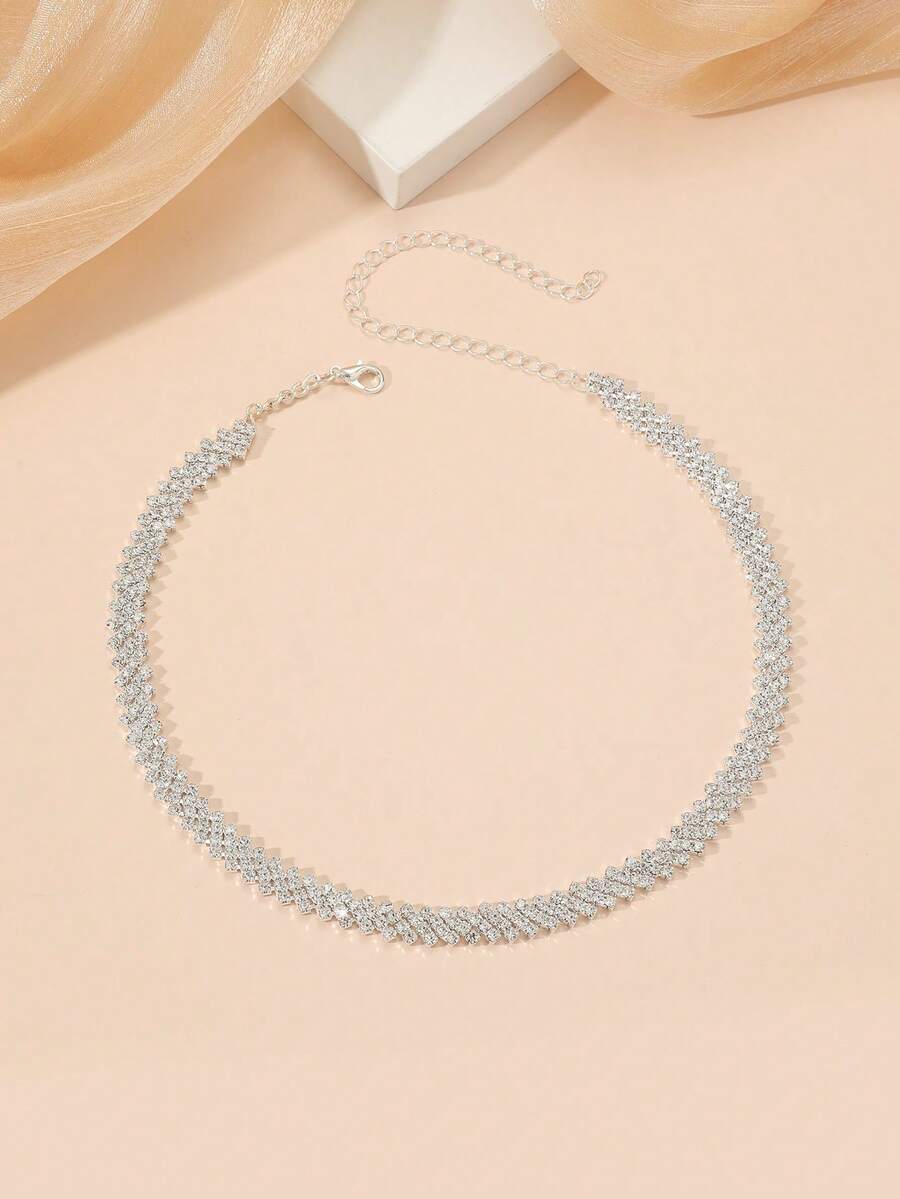 Women Elegant Rhinestone Decor Choker