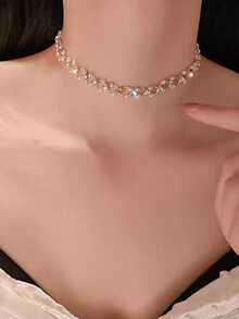 1pc Faux Pearl Beaded Necklace, Faux Pearl Short Braided Necklace, Anniversary Gift Faux Pearl Necklace, Collarbone Chain, Bridesmaid Gift, Wedding