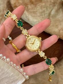 pc Square Gold Women's Quartz Watch Bracelet, Minimalist Fashion Elegant, Suitable For Daily Wear, Best Choice For Holiday Gift .