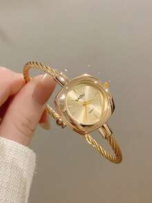 pc Square Gold Women's Quartz Watch Bracelet, Minimalist Fashion Elegant, Suitable For Daily Wear, Best Choice For Holiday Gift .