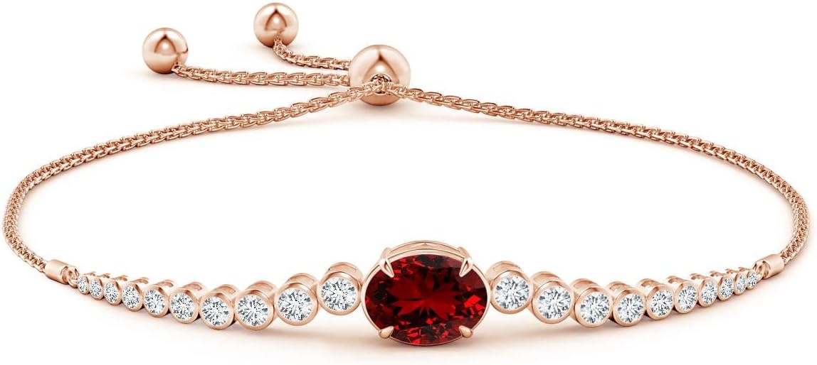 Angara Lab-Grown Oval Ruby Bolo Bracelet with Bezel Diamonds in 14K Solid Gold for Women | July Birthstone Jewelry for Her