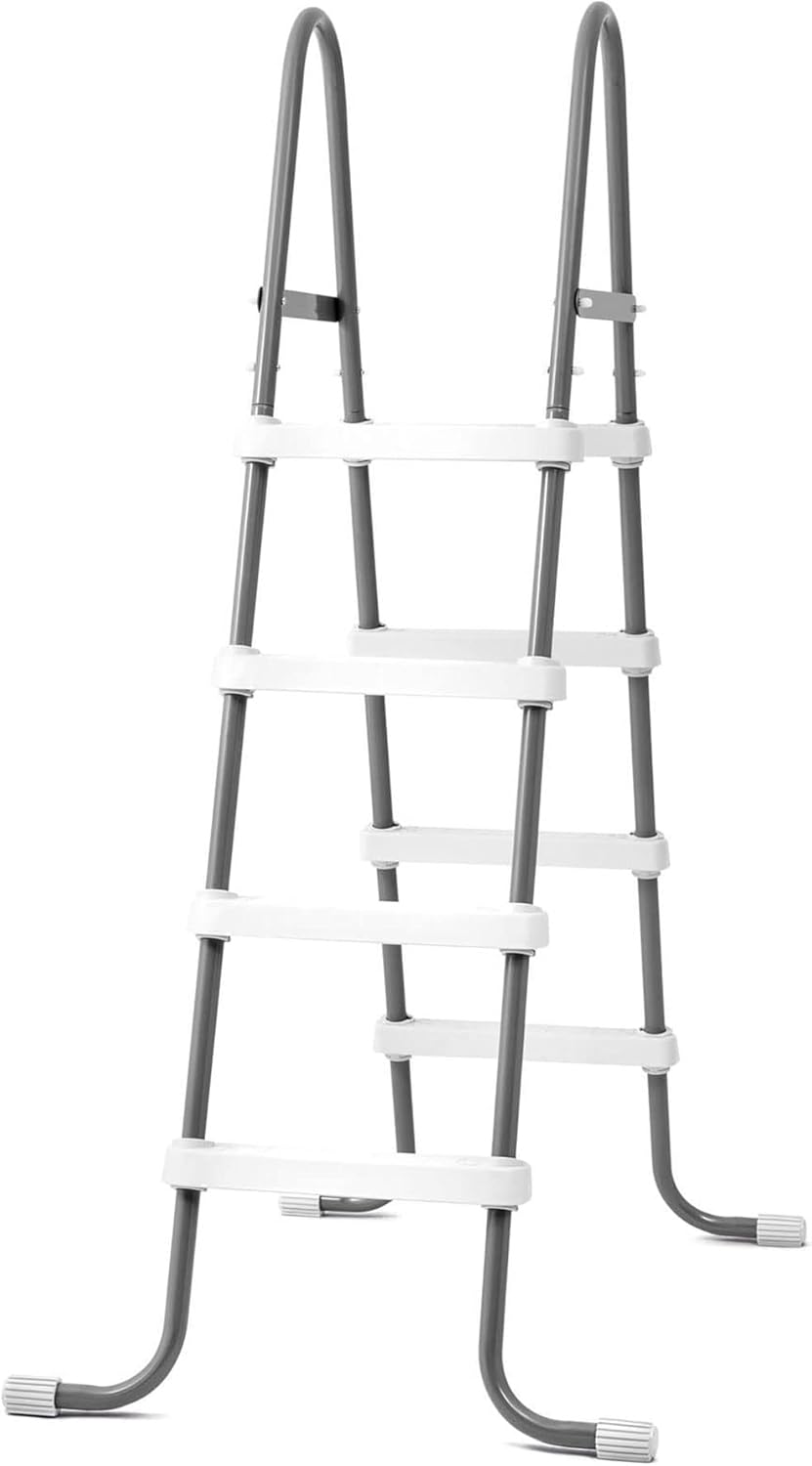 VIntex Prism Frame Round Above Ground Outdoor Swimming Pool Set with Filter Pump, Ladder, Ground Cloth, and Pool Cover, Greywood