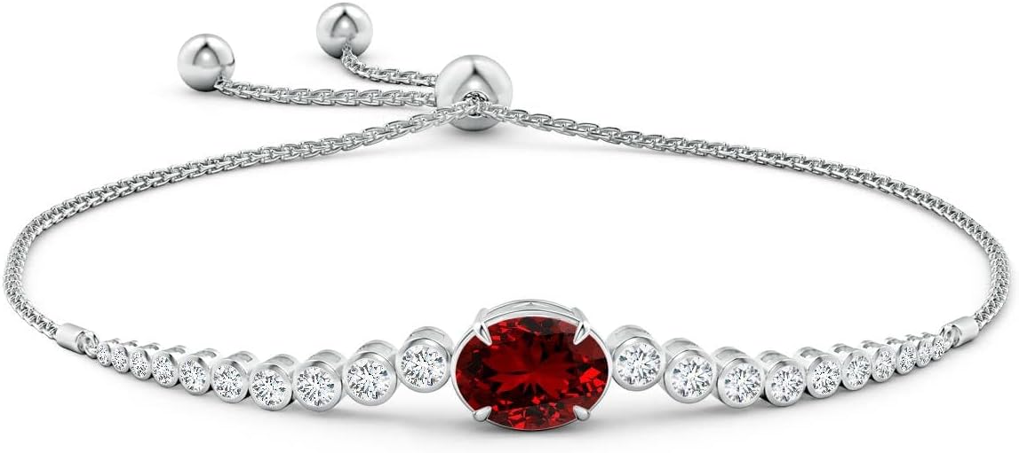 Angara Lab-Grown Oval Ruby Bolo Bracelet with Bezel Diamonds in 14K Solid Gold for Women | July Birthstone Jewelry for Her