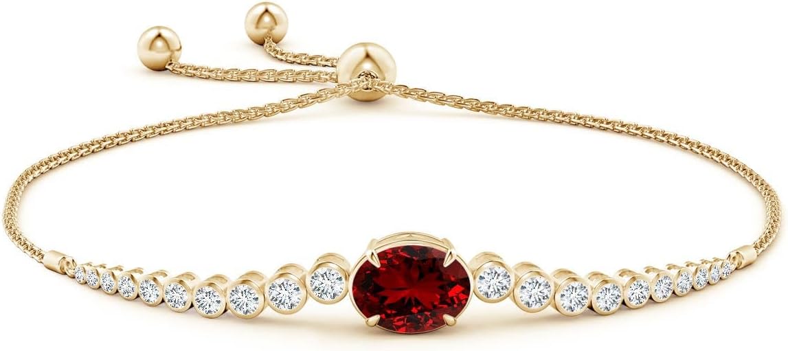 Angara Lab-Grown Oval Ruby Bolo Bracelet with Bezel Diamonds in 14K Solid Gold for Women | July Birthstone Jewelry for Her