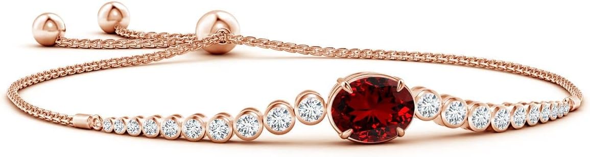 Angara Lab-Grown Oval Ruby Bolo Bracelet with Bezel Diamonds in 14K Solid Gold for Women | July Birthstone Jewelry for Her