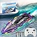 Remote Control Boat Toys-2.4GHz 20KPH with 2 Rechargeable Batteries-3 LED Light Modes 200 Feet RC Distance-Rechargeable Waterproof RC Boat-Best Pool Lake Water for Kids Adults(Purple)