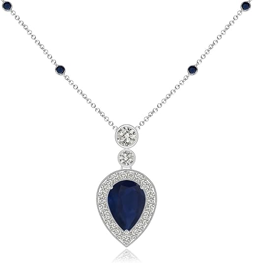 Angara Natural Blue Sapphire Pendant for Women | Inverted Pear Sapphire Necklace with Diamonds in 14K Solid Gold/Platinum With 18" Chain | September Birthday, Anniversary, Gemstone Jewelry Gift