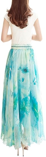 Afibi Women Full/Ankle Length Blending Maxi Chiffon Long Skirt Beach SkirtAfibi Women Full/Ankle Length Blending Maxi Chiffon Long Skirt Beach Skirt
