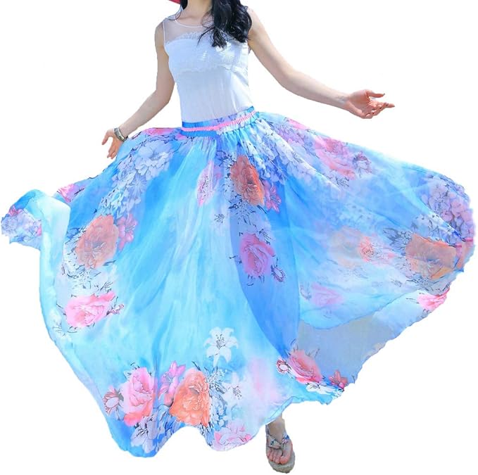 Afibi Women Full/Ankle Length Blending Maxi Chiffon Long Skirt Beach SkirtAfibi Women Full/Ankle Length Blending Maxi Chiffon Long Skirt Beach Skirt