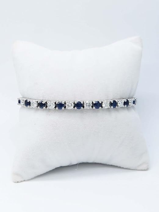 Dazzlingrock Collection 18K Round Real Blue Sapphire & White Diamond Womens Tennis Bracelet, Solid White Gold