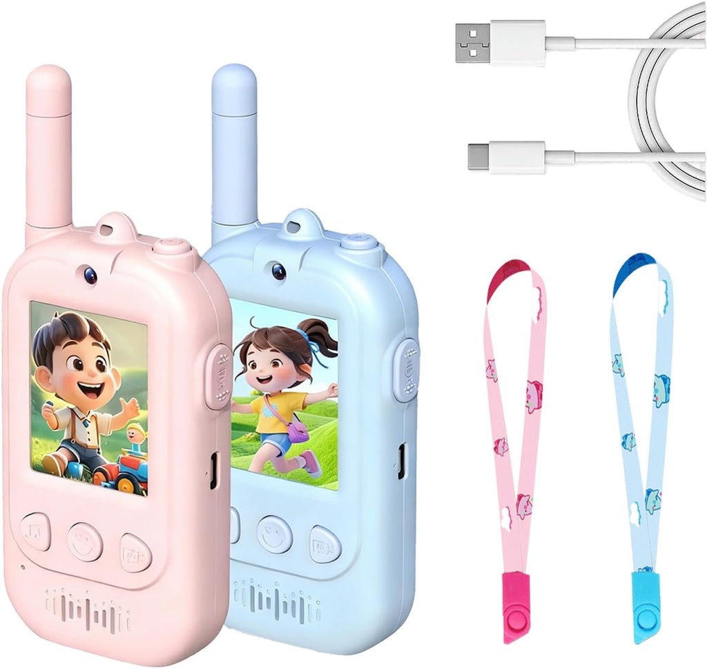 Video walkie talkies for Kids Second Generation,2 Pack Walkie talkies for Kids,Rechargeable Video walkie talkies,Indoor and Outdoor Toys,for Outside,Camping,for Boys Girls Ages 3-12(Blue/Pink).