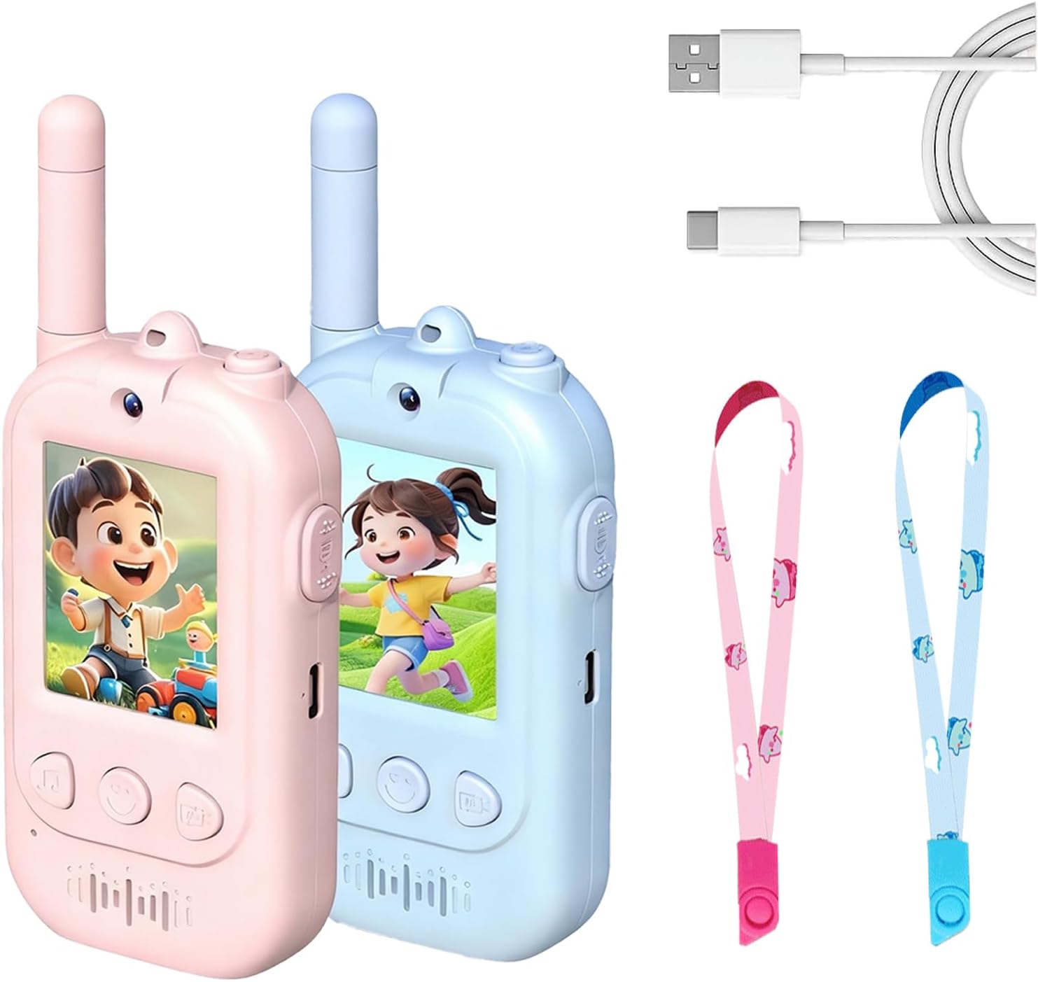 Video walkie talkies for Kids Second Generation,2 Pack Walkie talkies for Kids,Rechargeable Video walkie talkies,Indoor and Outdoor Toys,for Outside,Camping,for Boys Girls Ages 3-12(Blue/Pink).