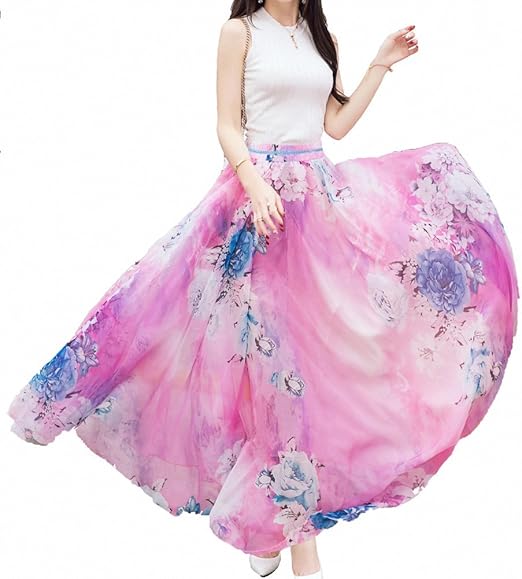 Afibi Women Full/Ankle Length Blending Maxi Chiffon Long Skirt Beach SkirtAfibi Women Full/Ankle Length Blending Maxi Chiffon Long Skirt Beach Skirt