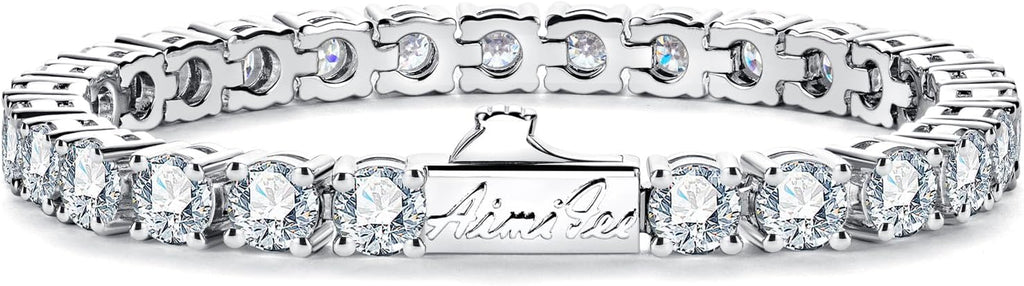 4.2-20.4cttw Moissanite Tennis Bracelet for Women Men D Color VVS1 Clarity Round Brilliant Cut S925 Sterling Silver 3/4.5/5.5mm Moissanite Bracelet with Certificate