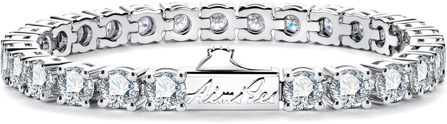 4.2-20.4cttw Moissanite Tennis Bracelet for Women Men D Color VVS1 Clarity Round Brilliant Cut S925 Sterling Silver 3/4.5/5.5mm Moissanite Bracelet with Certificate