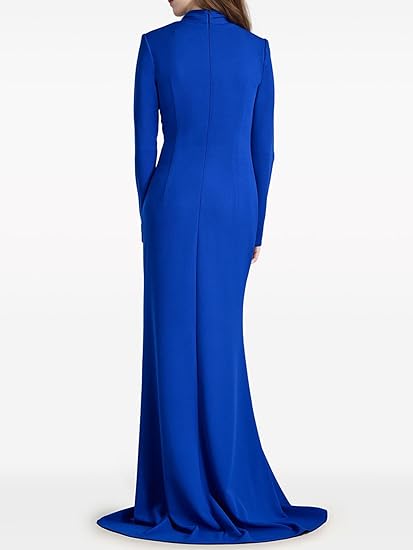 Brand: platlogy Women Formal Evening Gown Long Sleeve Neck Ruched High Slit Party Maxi Dress Female Prom Dresses