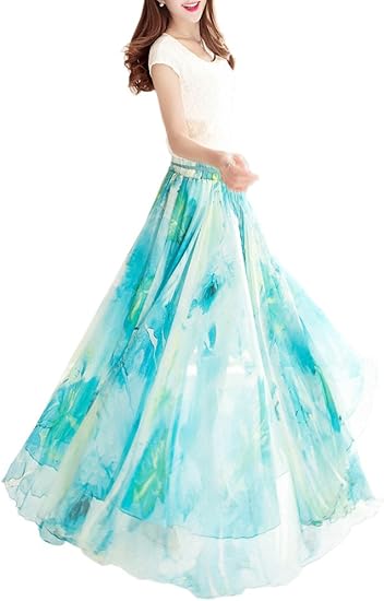 Afibi Women Full/Ankle Length Blending Maxi Chiffon Long Skirt Beach SkirtAfibi Women Full/Ankle Length Blending Maxi Chiffon Long Skirt Beach Skirt