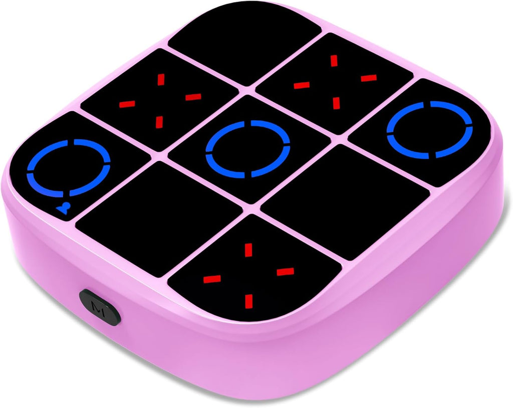 vTic-Tac-Toe Bolt Game, 4-in-1 Handheld Puzzle Games Console, Electronic Tic-Tac-Toe Game for Educational and Memory Growth, Portable Travel Games for Car Ride, Board Games for Kids and Adults (Pink)