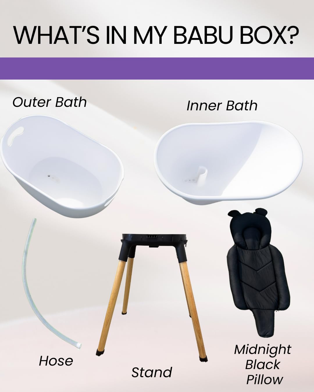 Babu Bath Luxury Baby Bathtub with Wooden Stand – 3-Stage Convertible, Ergonomic & Back-Saving Design (Black Bundle (Modern))v