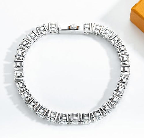 4.2-20.4cttw Moissanite Tennis Bracelet for Women Men D Color VVS1 Clarity Round Brilliant Cut S925 Sterling Silver 3/4.5/5.5mm Moissanite Bracelet with Certificate