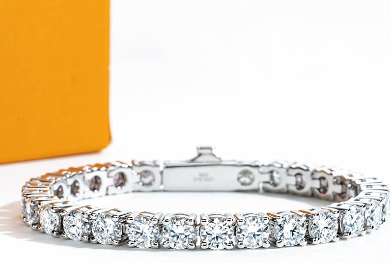 4.2-20.4cttw Moissanite Tennis Bracelet for Women Men D Color VVS1 Clarity Round Brilliant Cut S925 Sterling Silver 3/4.5/5.5mm Moissanite Bracelet with Certificate