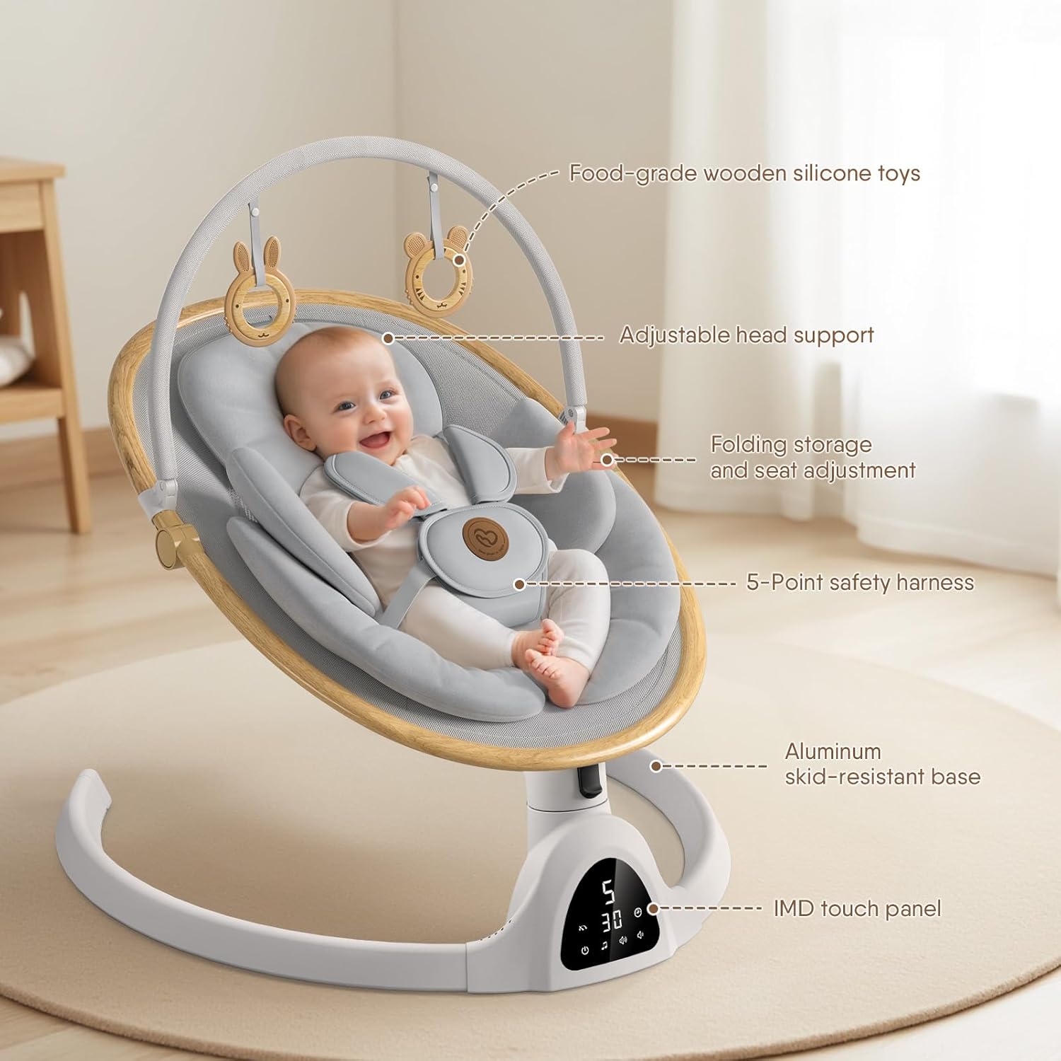 Baby Swings for Infants, Fasonbaby Bluetooth Infant Swing with Music Speaker with 3 Seat Positions, 5 Speeds and Remote Control - Portable Baby Swing for Indoor and Outdoor (White)