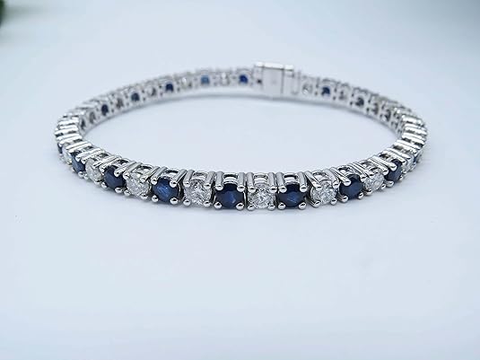 Dazzlingrock Collection 18K Round Real Blue Sapphire & White Diamond Womens Tennis Bracelet, Solid White Gold