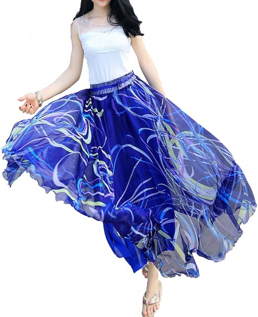 Afibi Women Full/Ankle Length Blending Maxi Chiffon Long Skirt Beach SkirtAfibi Women Full/Ankle Length Blending Maxi Chiffon Long Skirt Beach Skirt