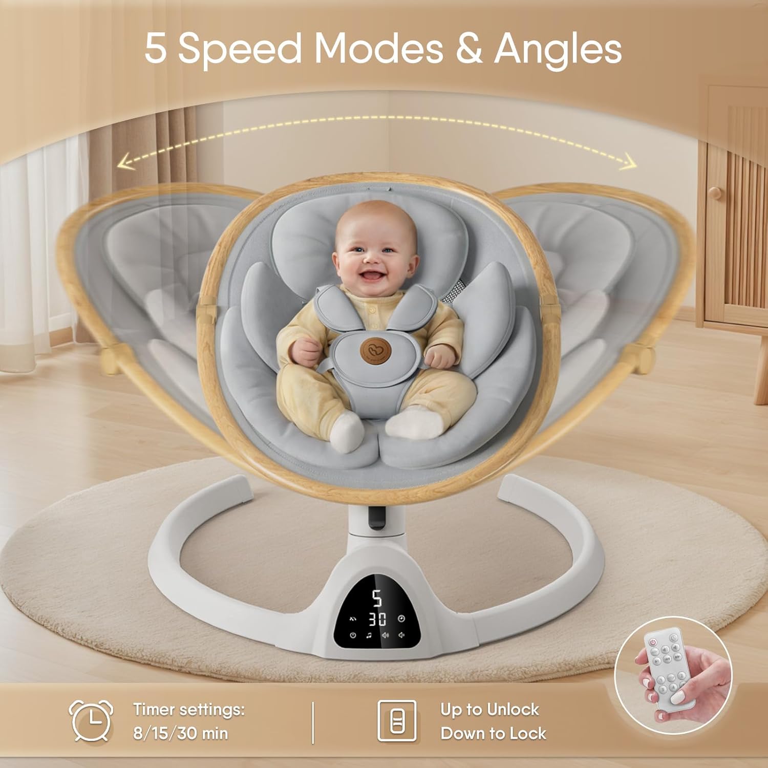 Baby Swings for Infants, Fasonbaby Bluetooth Infant Swing with Music Speaker with 3 Seat Positions, 5 Speeds and Remote Control - Portable Baby Swing for Indoor and Outdoor (White)