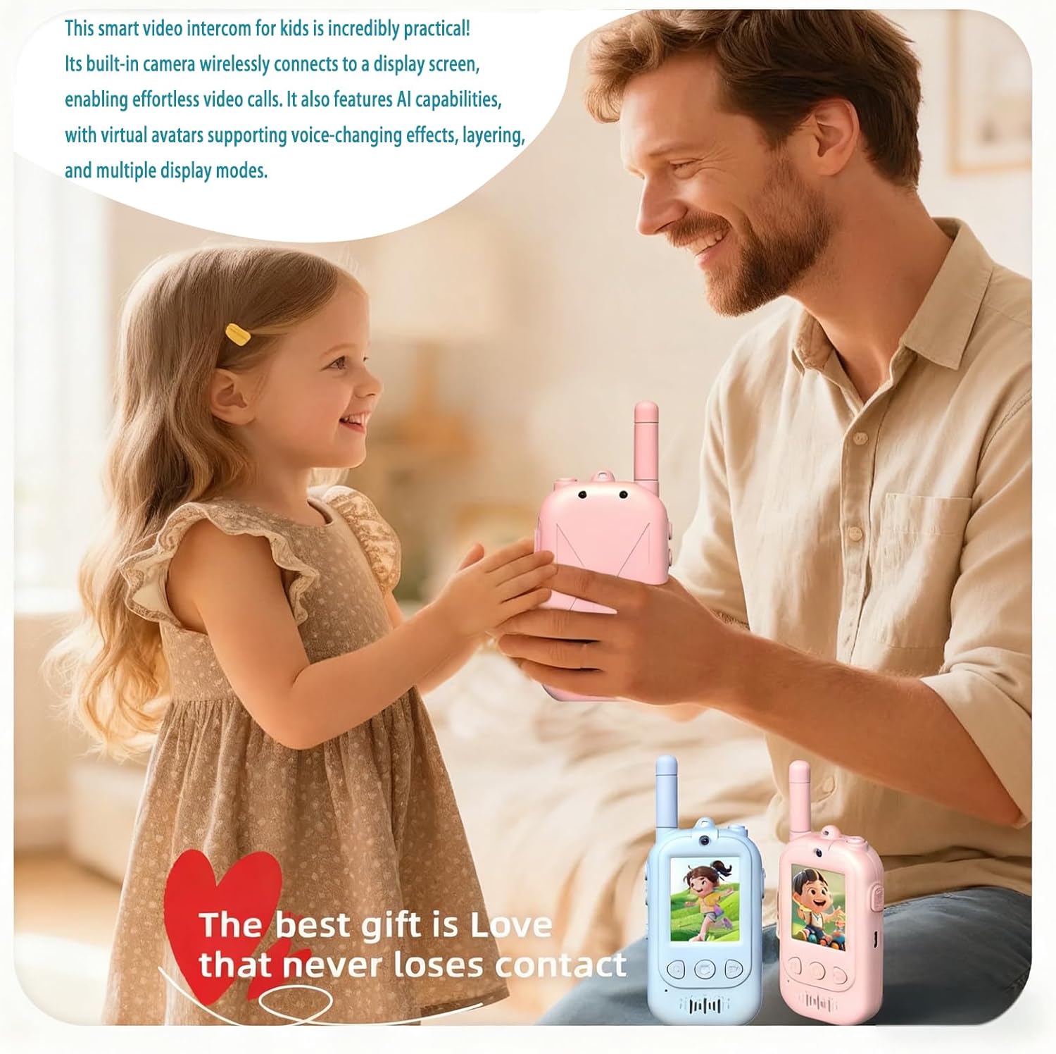 Video walkie talkies for Kids Second Generation,2 Pack Walkie talkies for Kids,Rechargeable Video walkie talkies,Indoor and Outdoor Toys,for Outside,Camping,for Boys Girls Ages 3-12(Blue/Pink).