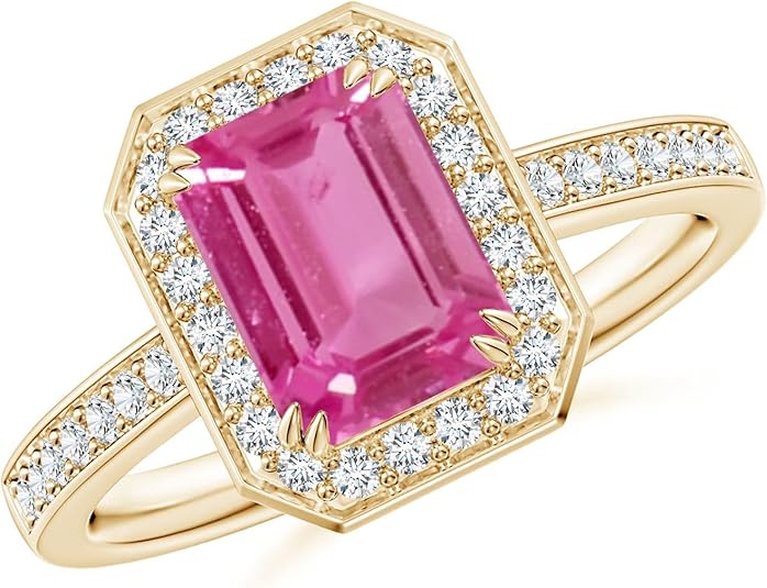 Angara Natural Pink Sapphire Engagement Ring for Women | Emerald-Cut Pink Sapphire Engagement Ring in 14K Solid Gold/Platinum | April Birthday, Gemstone Jewellery Gift