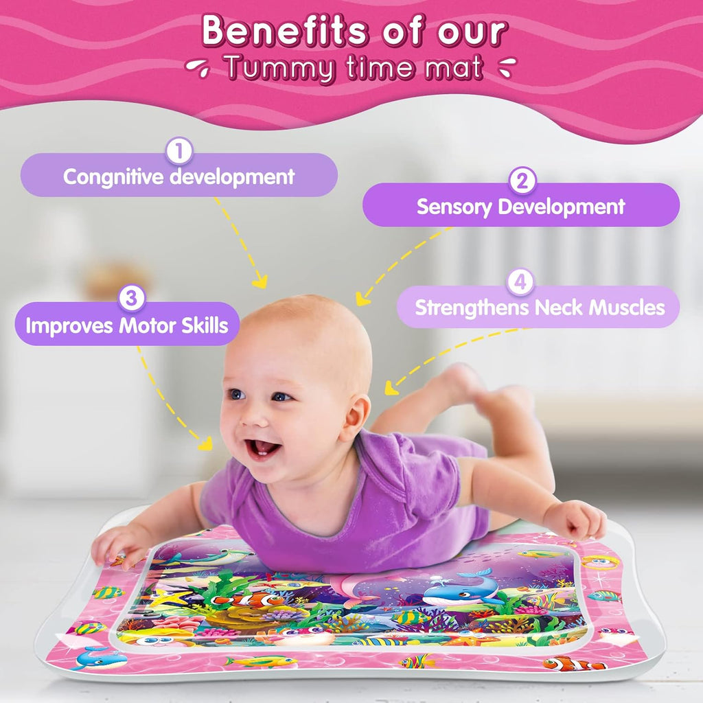vInfinno Tummy Time Water Mat for Babies, Baby Toys for 3 6 9 Months Girls and Boys Sensory Development, Great Gift Idea for Newborns