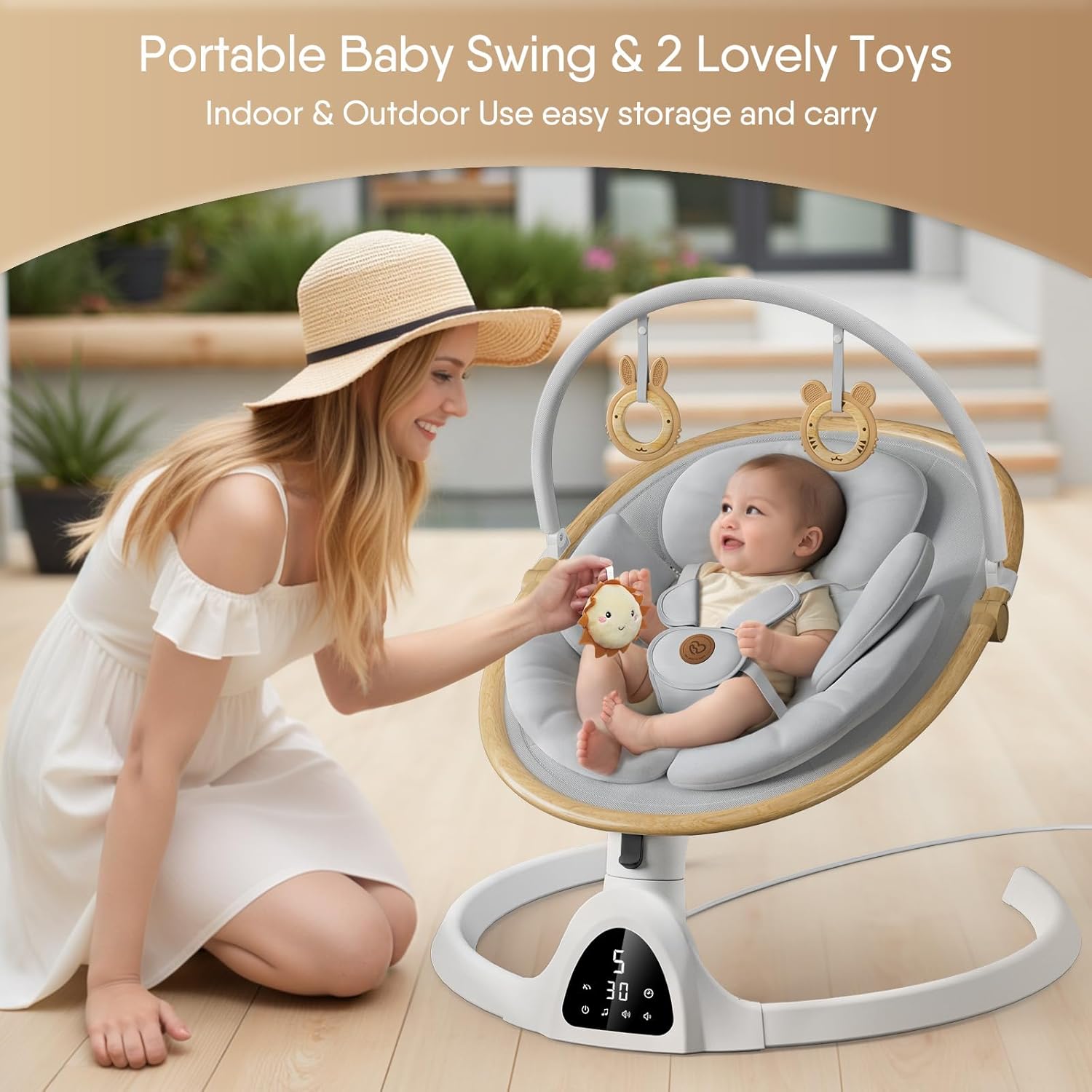 Baby Swings for Infants, Fasonbaby Bluetooth Infant Swing with Music Speaker with 3 Seat Positions, 5 Speeds and Remote Control - Portable Baby Swing for Indoor and Outdoor (White)