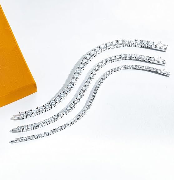 4.2-20.4cttw Moissanite Tennis Bracelet for Women Men D Color VVS1 Clarity Round Brilliant Cut S925 Sterling Silver 3/4.5/5.5mm Moissanite Bracelet with Certificate