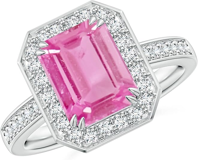 Angara Natural Pink Sapphire Engagement Ring for Women | Emerald-Cut Pink Sapphire Engagement Ring in 14K Solid Gold/Platinum | April Birthday, Gemstone Jewellery Gift
