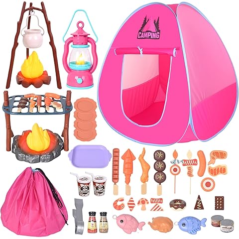 Kids Camping Set with Tent - Pop Up Tent, Kids Play Tents Outdoor Toys Camping Tools Set Gift for Girls Age 3 4 5 6 Year Old Birthday Christmas