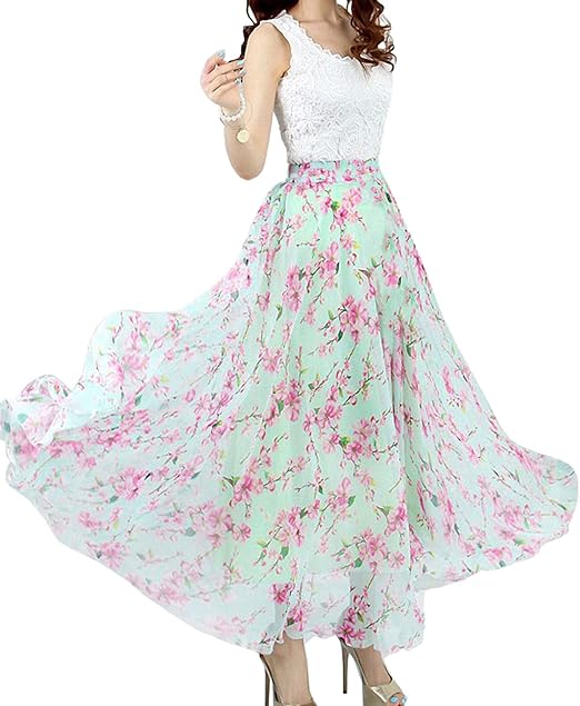 Afibi Women Full/Ankle Length Blending Maxi Chiffon Long Skirt Beach SkirtAfibi Women Full/Ankle Length Blending Maxi Chiffon Long Skirt Beach Skirt