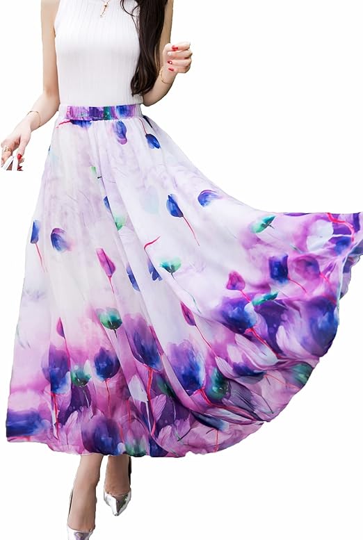 Afibi Women Full/Ankle Length Blending Maxi Chiffon Long Skirt Beach SkirtAfibi Women Full/Ankle Length Blending Maxi Chiffon Long Skirt Beach Skirt
