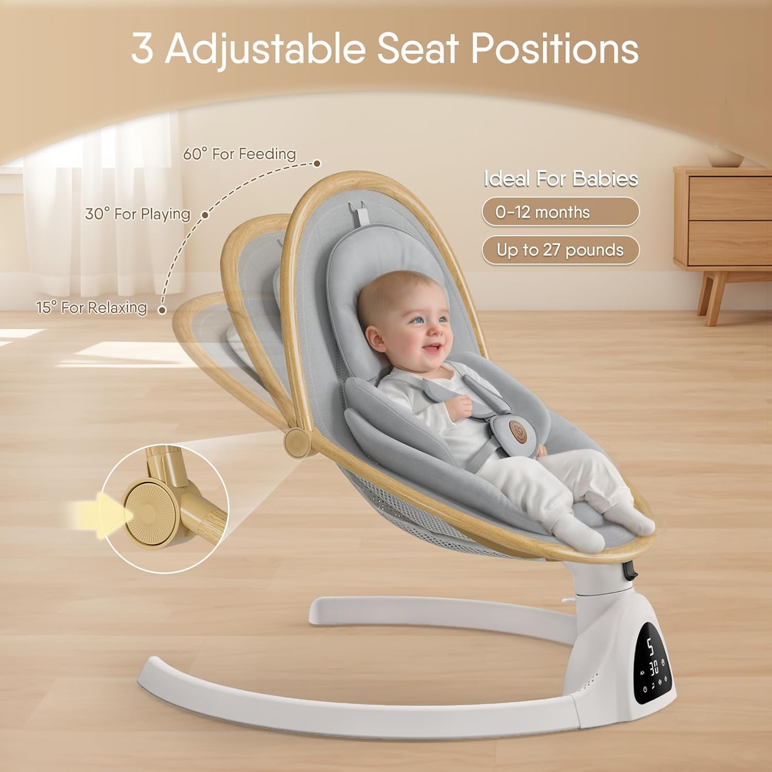 Baby Swings for Infants, Fasonbaby Bluetooth Infant Swing with Music Speaker with 3 Seat Positions, 5 Speeds and Remote Control - Portable Baby Swing for Indoor and Outdoor (White)
