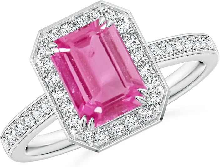 Angara Natural Pink Sapphire Engagement Ring for Women | Emerald-Cut Pink Sapphire Engagement Ring in 14K Solid Gold/Platinum | April Birthday, Gemstone Jewellery Gift