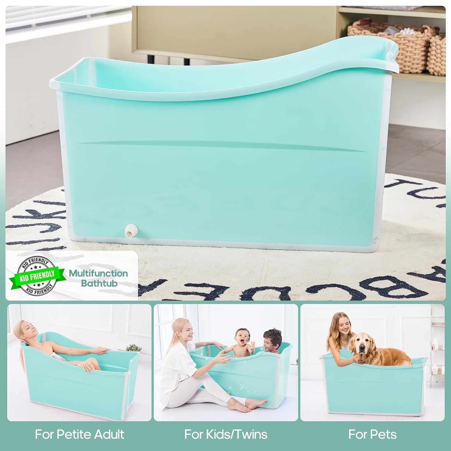 Collapsible Baby Bathtub Foldable Bathtub for Toddler Portable Large Foldable Bath Tub Bathtub for Kids Petite with Thermometer and Storage Basket (Pink)