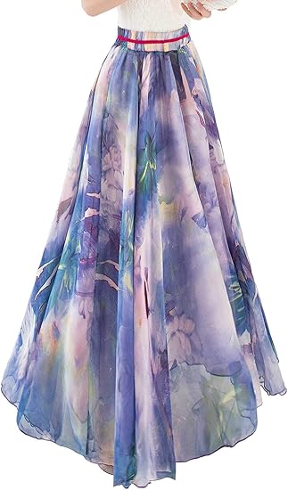 Afibi Women Full/Ankle Length Blending Maxi Chiffon Long Skirt Beach SkirtAfibi Women Full/Ankle Length Blending Maxi Chiffon Long Skirt Beach Skirt