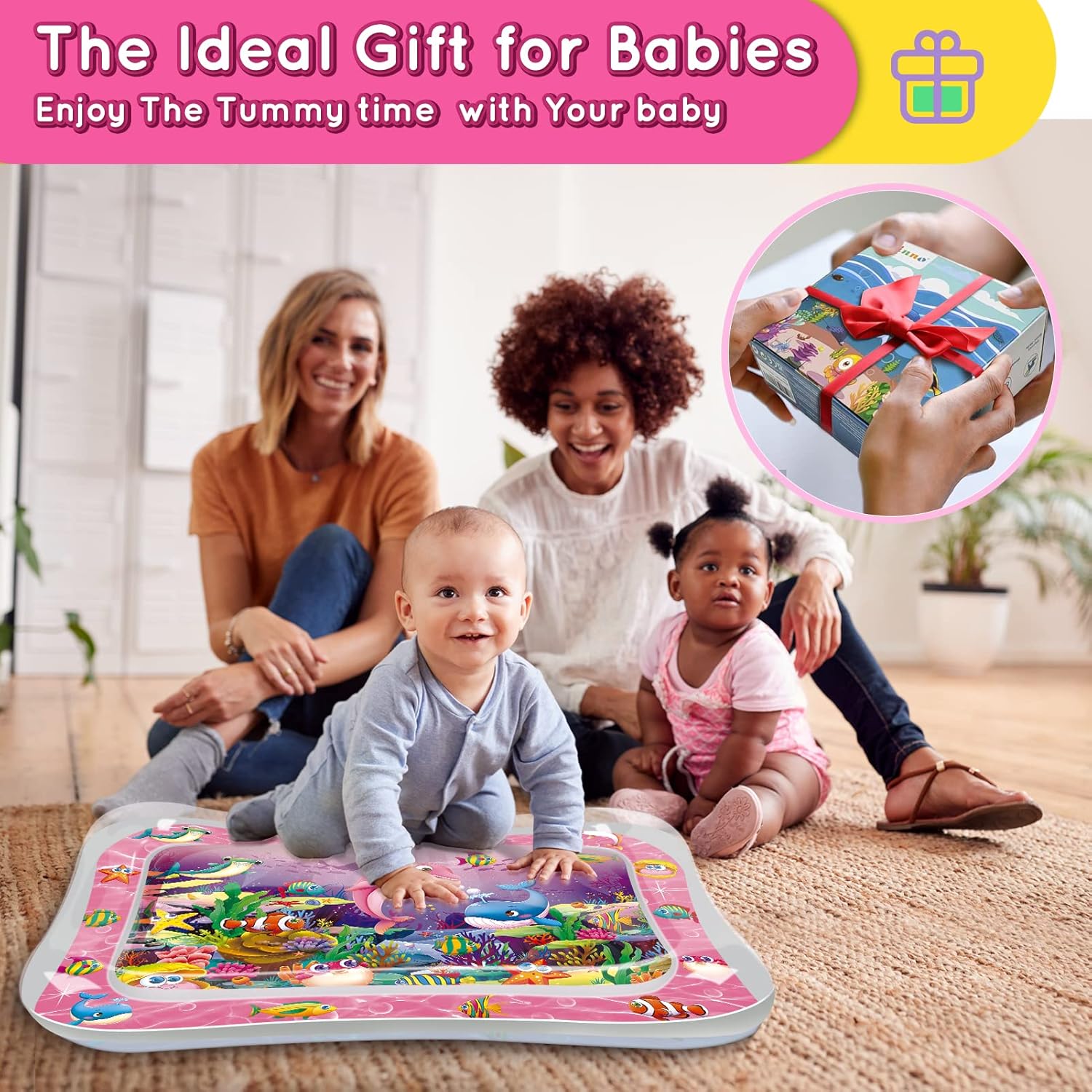 vInfinno Tummy Time Water Mat for Babies, Baby Toys for 3 6 9 Months Girls and Boys Sensory Development, Great Gift Idea for Newborns