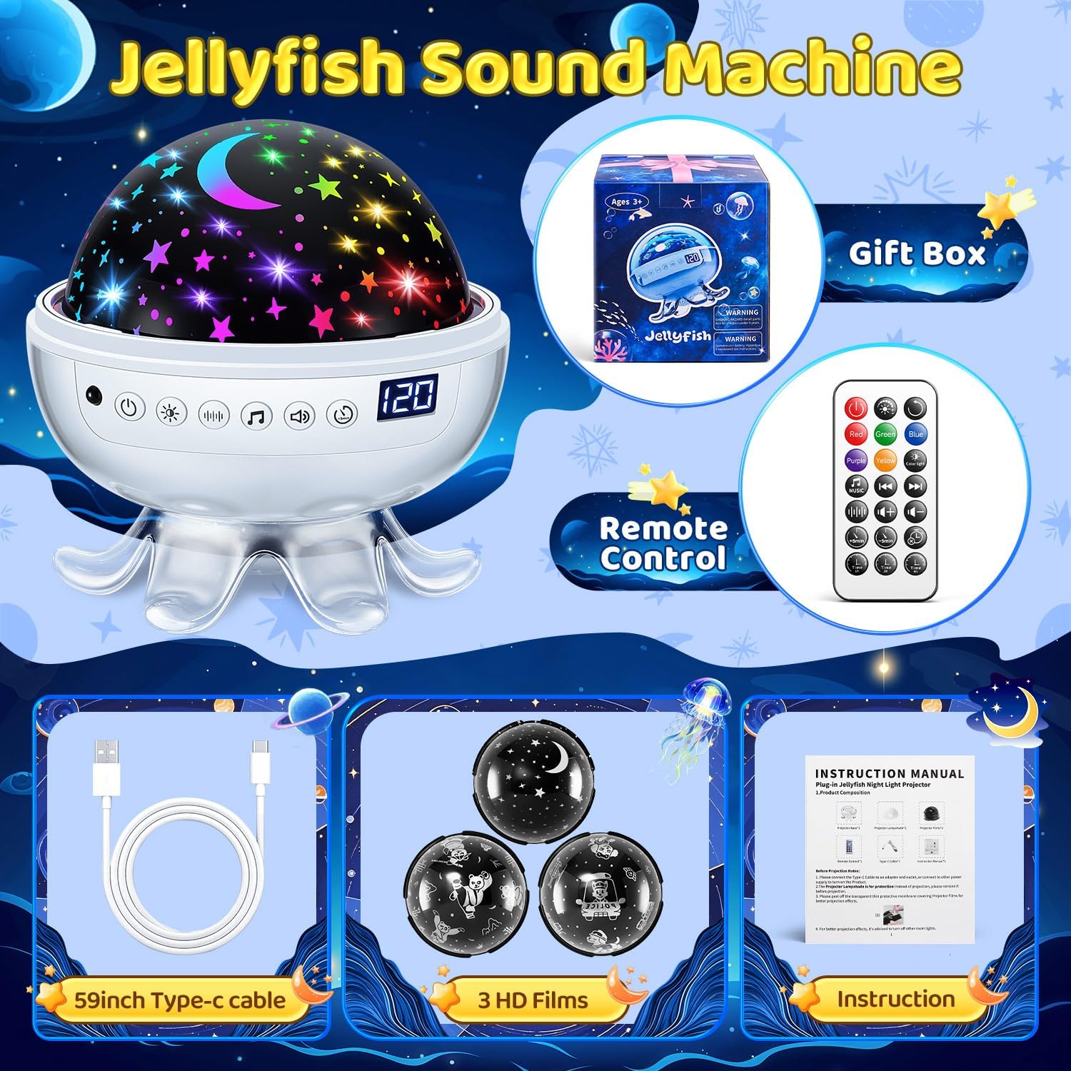 Baby Sound Machine for Sleep, 30 White Noise Machine for Sleeping, 31 Color | 4 Films Baby Night Light Projector, Remote + Timer + 3 Brightness Noise Machine Sleep Trainer, Baby Gifts