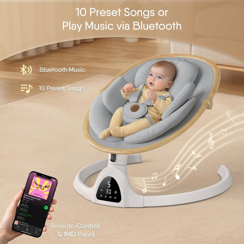 Baby Swings for Infants, Fasonbaby Bluetooth Infant Swing with Music Speaker with 3 Seat Positions, 5 Speeds and Remote Control - Portable Baby Swing for Indoor and Outdoor (White)