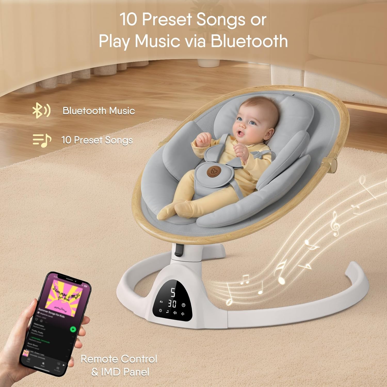 Baby Swings for Infants, Fasonbaby Bluetooth Infant Swing with Music Speaker with 3 Seat Positions, 5 Speeds and Remote Control - Portable Baby Swing for Indoor and Outdoor (White)