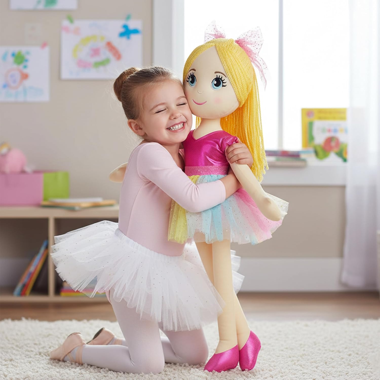 June Garden 30" XL Ballerina Princess Polina - Stuffed Plush Life Size Soft Doll - Pink Outfit - Gift for Toddlers and Little Girls