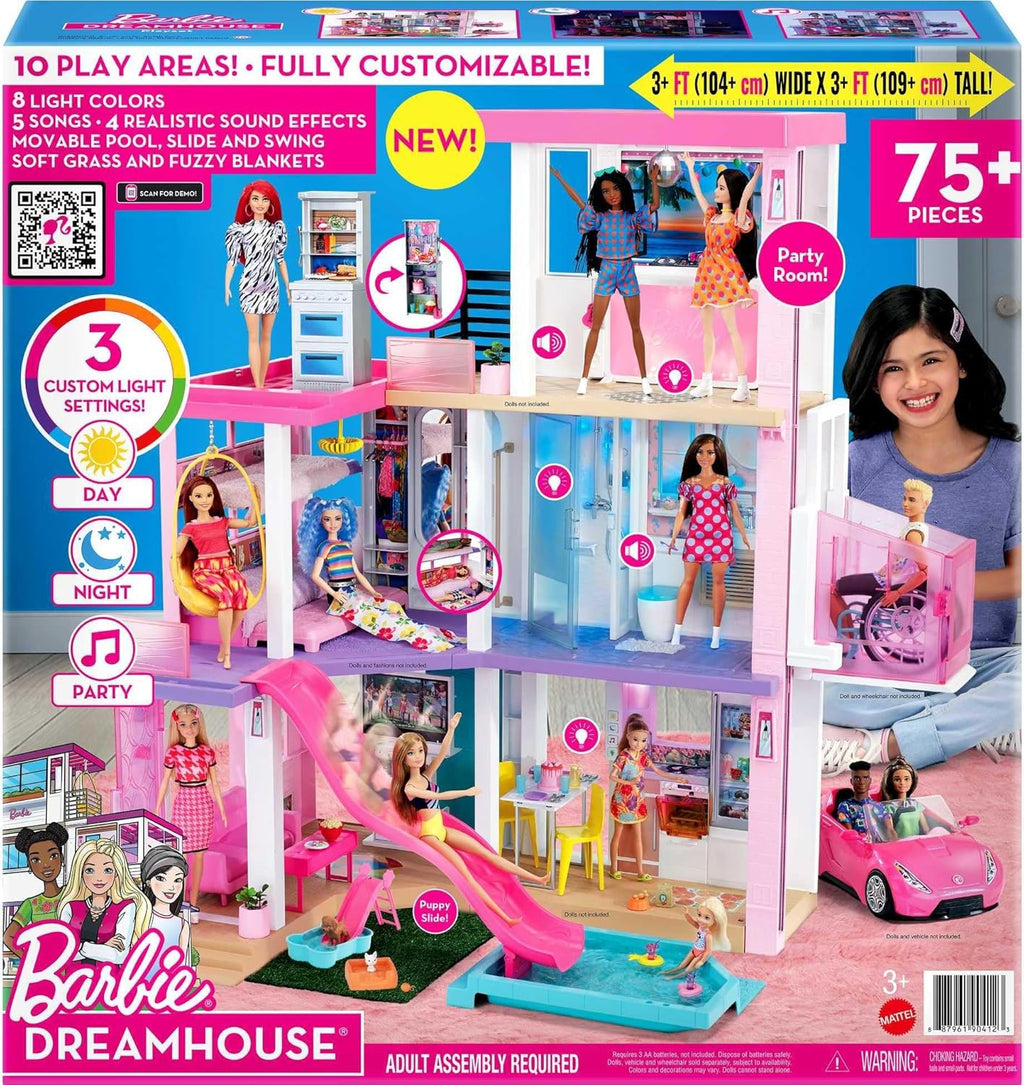 Barbie DreamHouse Dollhouse with 75+ Accessories and Wheelchair Accessible Elevator, 10 Play Areas, 3 Custom Light Settings & Music