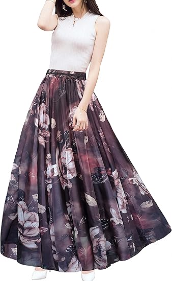 Afibi Women Full/Ankle Length Blending Maxi Chiffon Long Skirt Beach SkirtAfibi Women Full/Ankle Length Blending Maxi Chiffon Long Skirt Beach Skirt