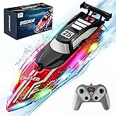 Remote Control Boat Toys-2.4GHz 20KPH with 2 Rechargeable Batteries-3 LED Light Modes 200 Feet RC Distance-Rechargeable Waterproof RC Boat-Best Pool Lake Water for Kids Adults(Purple)